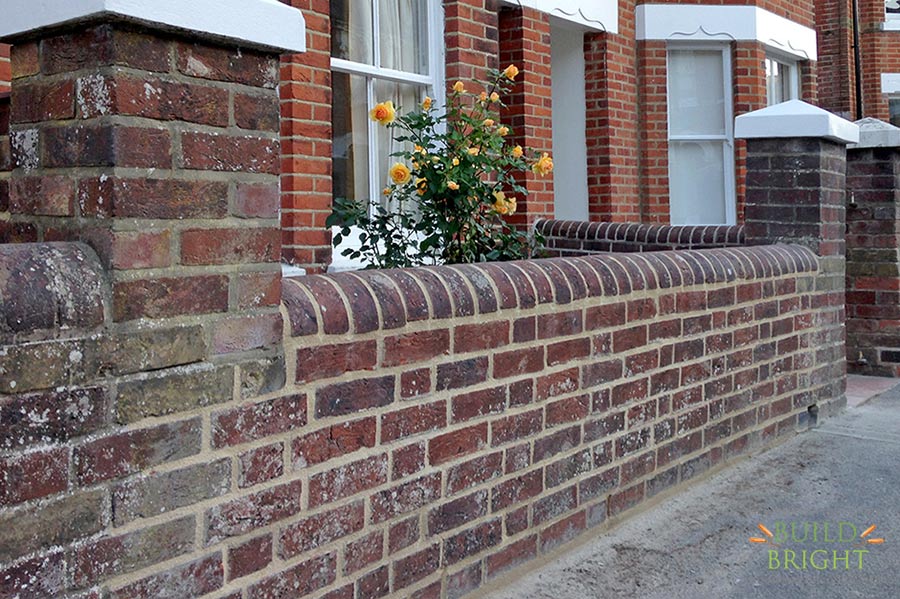 Victorian garden wall lime mortar repoint and pillar cap repair